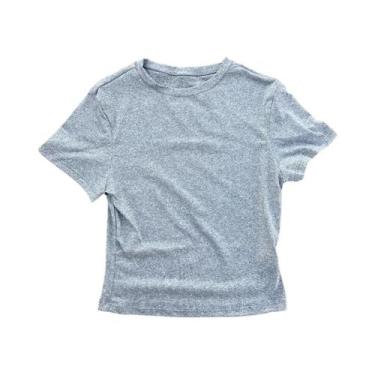 Imagem de Camiseta De Yoga Feminina De Cor Sólida, Manga Curta, Macia, Respiráve