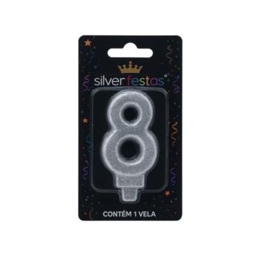 Imagem de Vela de Aniversário Prata N8 Silver - Silver Festas