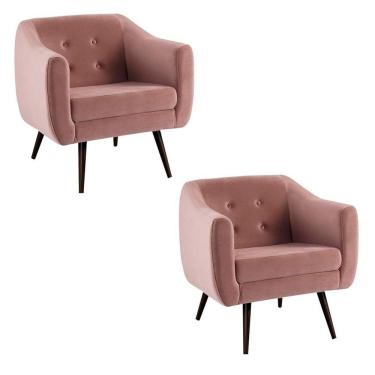 Imagem de Kit 2 Poltronas Decorativas Sala De Estar Pés Palito Cuddle Veludo Rosa - Gran Belo