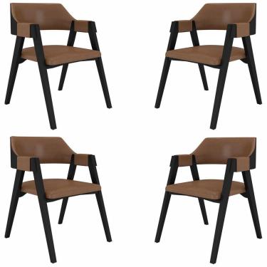 Imagem de Kit 4 Cadeiras Sala De Jantar E Jogos Carteados Madeira Maciça Poker Pu Caramelo/preto G42 - Gran Belo