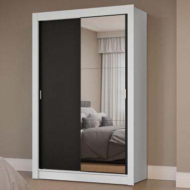 Imagem de Guarda-roupa Solteiro 2 Portas Correr Espelho Branco/preto