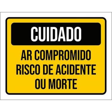Imagem de Kit 10 Placa Acm Cuidado Ar Comprimido Risco Acidente 18X23 - Sinalizo