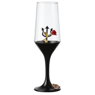 Imagem de Taça Pomba Gira Flor Tridente Preto Champagne  Vidro 186ml