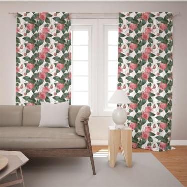 Imagem de Cortina Tecido Oxford Decorativa Sala Rosas e Folhas Realistas - 140x2