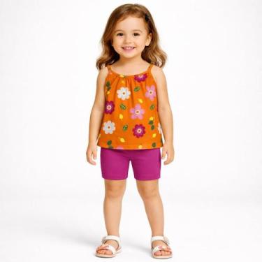Imagem de Conjunto Kyly Infantil Menina Blusa Estampada e Ciclista Lisa Verão Mo