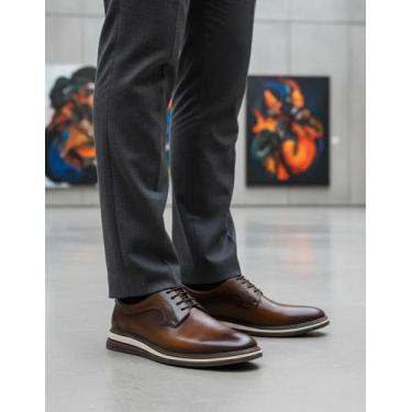 Imagem de Sapato Masculino Hisoft 32 Dune Democrata Couro Original, Marrom, 41