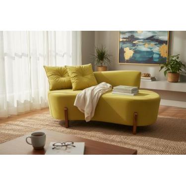 Imagem de Namoradeira Sofá Feijão Luna 130cm Orgânica Suede Amarelo - Mansão Dec