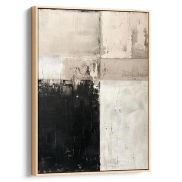 Imagem de Quadro Abstrato Preto e Branco - Fragmentos de Texturas Contrastantes 
