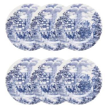 Imagem de Kit Jogo 6 Pratos Rasos Biona Cena Inglesa em Cerâmica Decorada 26 cm 