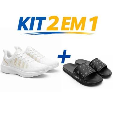 Imagem de Tênis Esportivo Masculino e Feminino mais Chinelo Slide Unissex Confor