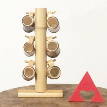 Imagem de Suporte e 6 canequinhas de Bambu para Cachaça - 15 ml - Lojinha Uai