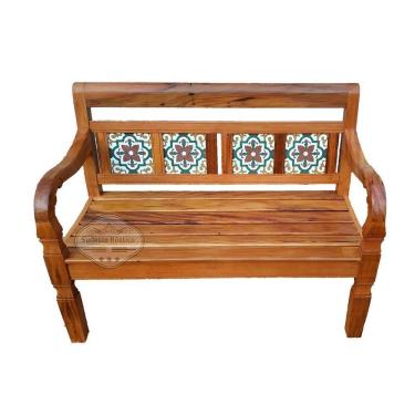 Imagem de Banco Namoradeira Em Madeira De Demolição Com Detalhes Em Ladrilhos Verde Sudeste Rústico
