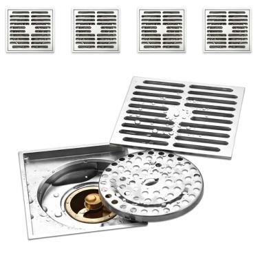 Imagem de Ralo Inox 10x10 Kit 3 Uni Anti Odor Anti Inseto Banheiro Lavabo Cozinha Varanda Quintal Resistente