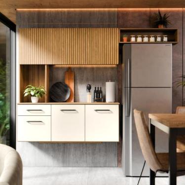 Imagem de Armário De Cozinha Joana Completo 6 Portas 1 Gaveta Com Balcão Compact