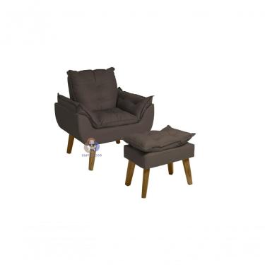 Imagem de Poltrona E Puff Opala Apoio Para Os Pés Suede Veludo Light Marrom SMF Decor