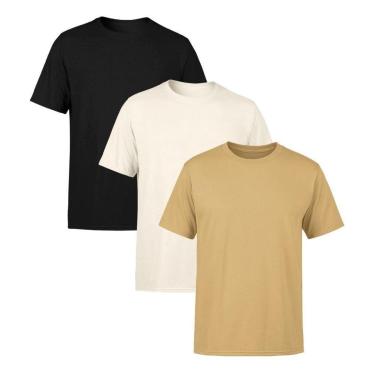 Imagem de Kit 3 Camisetas Masculina Lisa Premium 100% Algodão-Masculino