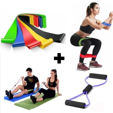 Imagem de Kit de Faixas Elásticas para Treino Kit5 Elástico Mini Band e Extensor para Exercícios Funcionais Verde OEM