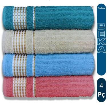 Imagem de Kit 4 Toalhas de Banho Caneladas Gigante Banhão 70 X 140 100% Algodão 350g-m2 Macias e...