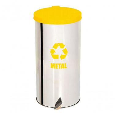 Imagem de Lixeira Pedal Coleta Seletiva 30x60 50L Aço Inox com Tampa Pedal Colorido para Uso Comercial Amarelo Higipack