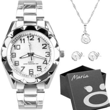 Imagem de relogio feminino prova dagua aço inox + colar presente coração resiste