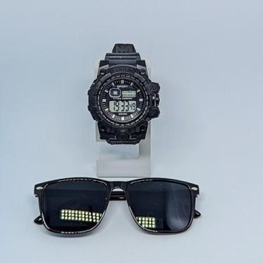 Imagem de Kit Relógio Digital Led Masculino Grande Esportivo estilo militar Cron