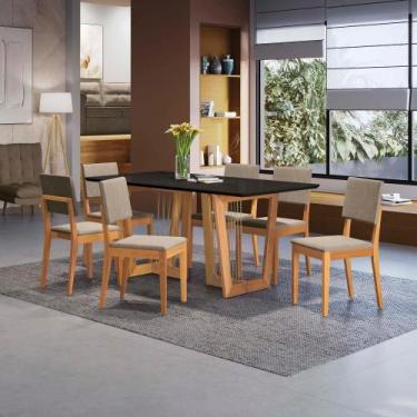 Imagem de Conjunto Sala de Jantar Dora em Madeira Maciça 6 Cadeiras Linho Fendi 