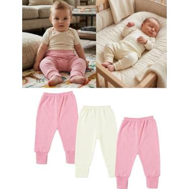Imagem de kit 3 calças Culote Mijão canelado com Virapé RN AO G Cor:2 rosa 1 pal