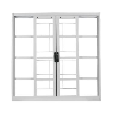 Imagem de Janela de Aço de Correr 100x120cm 4 Folhas com Grade Quadriculada e Vi