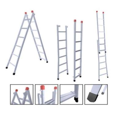 Imagem de Escada Extensiva 3 em 1 Aço 5x8 Degraus 2,40m 120kg NV205P - BcaloS, C