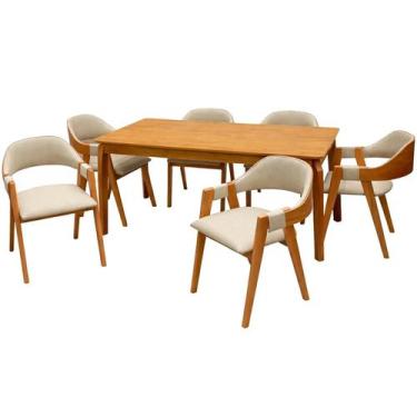 Imagem de Mesa de Jantar Alegra 180x90cm Sem Vidro e 6 Cadeiras Perola em Linho 