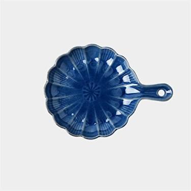 Imagem de GUIPAIHAI Forma de cerâmica estilo japonês para louças domésticas e micro-ondas, forno aquecido, bandeja para assar, louça, prato resistente a altas temperaturas (cor: azul, tamanho: redondo)