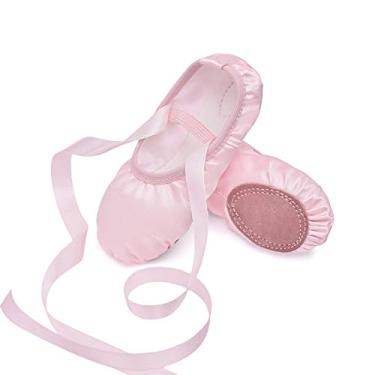 Imagem de STELLE Girls Ballet Dance Shoes Satin Slippers Gymnastics Flats Split Sole with Ribbon