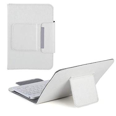 Imagem de Bindpo Capa para teclado Bluetooth, capa protetora de couro PU com suporte para tablet e celular de 7 polegadas (branco)