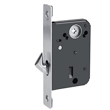 Imagem de Fechadura de porta de bolso com chave,fechadura de porta dupla, al?a de fechadura de porta deslizante anti-roubo para acess¨®rios de ferragem de m¨®veis de madeira de celeiro(Silver), fechadura da