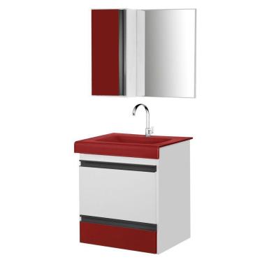 Imagem de Gabinete De Banheiro Com Espelheiro 60cm branco/vermelho