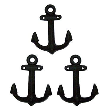 Imagem de Ganchos de parede náuticos de ferro fundido preto, 15,24 cm, conjunto de 3
