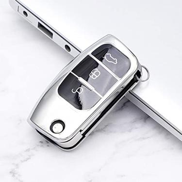 Imagem de YJADHU Capa para chave remota dobrável de carro TPU macio, apto para Ford Focus Mk3 Ford Fiesta Focus 3 Ecosport Kuga ESCORT Escape, prata