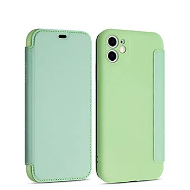 Imagem de Flip Leather Liquid Silicone Case Para iphone 12 13 11 Pro Max X XR XS 14 8 7 Plus SE 2020 Lens Protection Card Book Cover, Light Green, For iPhone 14