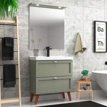 Imagem de Gabinete Para Banheiro Com Cuba E Espelheira 80cm Retro Mdf Verde Mila