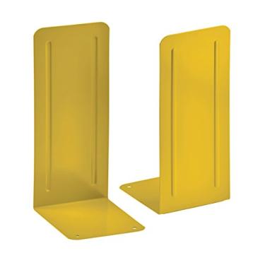 Imagem de Acrimet Suportes de livros de metal, tamanho jumbo 23 cm A x 10 cm L x 4-1/5.1 cm P, suporte de livro antiderrapante para prateleiras, rolha de livros resistente, amarelo, 1 par