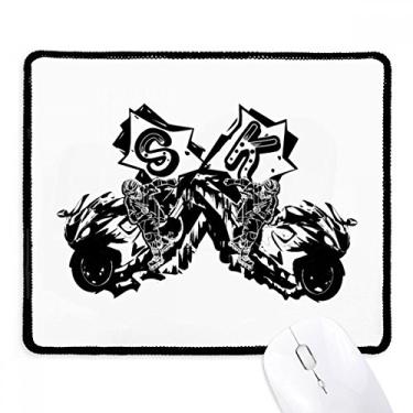Imagem de Mouse pad preto Motorcycle Rider padrão de motocicleta borda costurada tapete de borracha para jogos