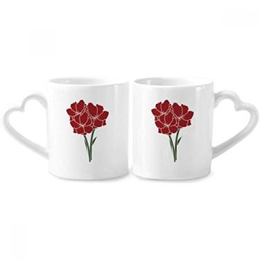 Imagem de Conjunto de canecas de porcelana para casal de flores de cravos de folhas de flor de cerâmica para amante xícara de coração alça