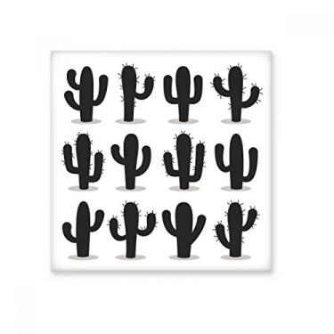 Imagem de Decalque brilhante de azulejo de cerâmica com desenho de suculentas de planta com contorno de cacto