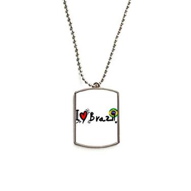 Imagem de DIYthinker I Love Brazil Bandeira da Palavra Love Coração Ilustração Corrente de Aço Inoxidável Pingente Colar para Animais de Estimação
