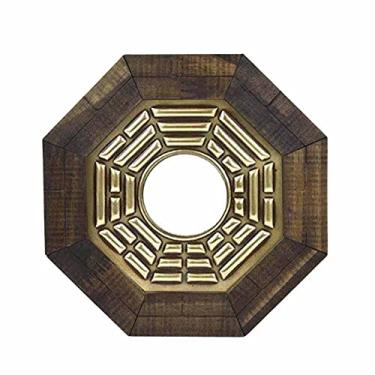 Imagem de Quadro Oitavado Feng Shui Baguá do Céu Anterior com Espelho Moldura Madeira Escura -18cm