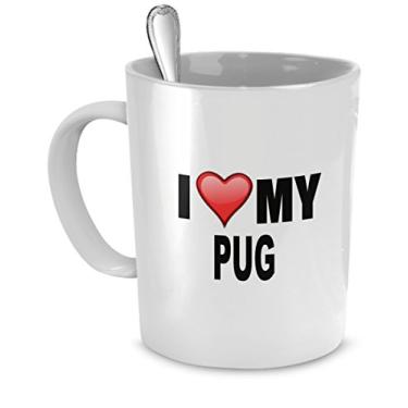 Imagem de Caneca de pug - I Love My Pug - Presentes para amantes de pug - Presentes para amantes de cães - Caneca de pug segura para lava-louças e micro-ondas