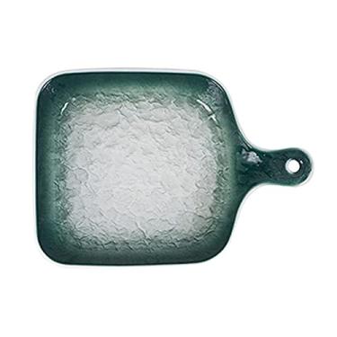 Imagem de GUIPAIHAI Prato de cerâmica estilo nórdico com alça única para assar, arroz assado, prato doméstico com alça de bife ocidental (cor: verde)