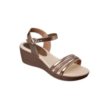 Imagem de Sandália Feminina Dijean Salto Anabela Metalizada com Strass Cobre