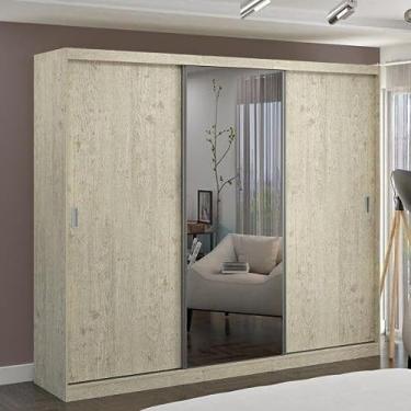 Imagem de Guarda Roupa Casal 1 Espelho 3 Portas de Correr 2 Gavetas Mdf Mm7320e1 Espresso Móveis Marfim Areia