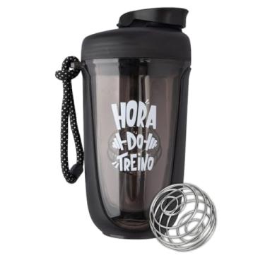 Imagem de Coqueteleira Shakeira Whey para Academia e Treino com Misturador e Alça Esfera Mola Frase Hora do Treino 550 Ml (Preto)